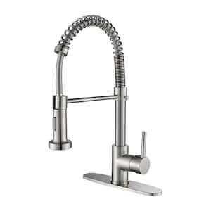High Arc Single Handle Spring Pull Down Sprayer Kitchen Faucet with 2-Function Sprayer Included in Brushed Nickel