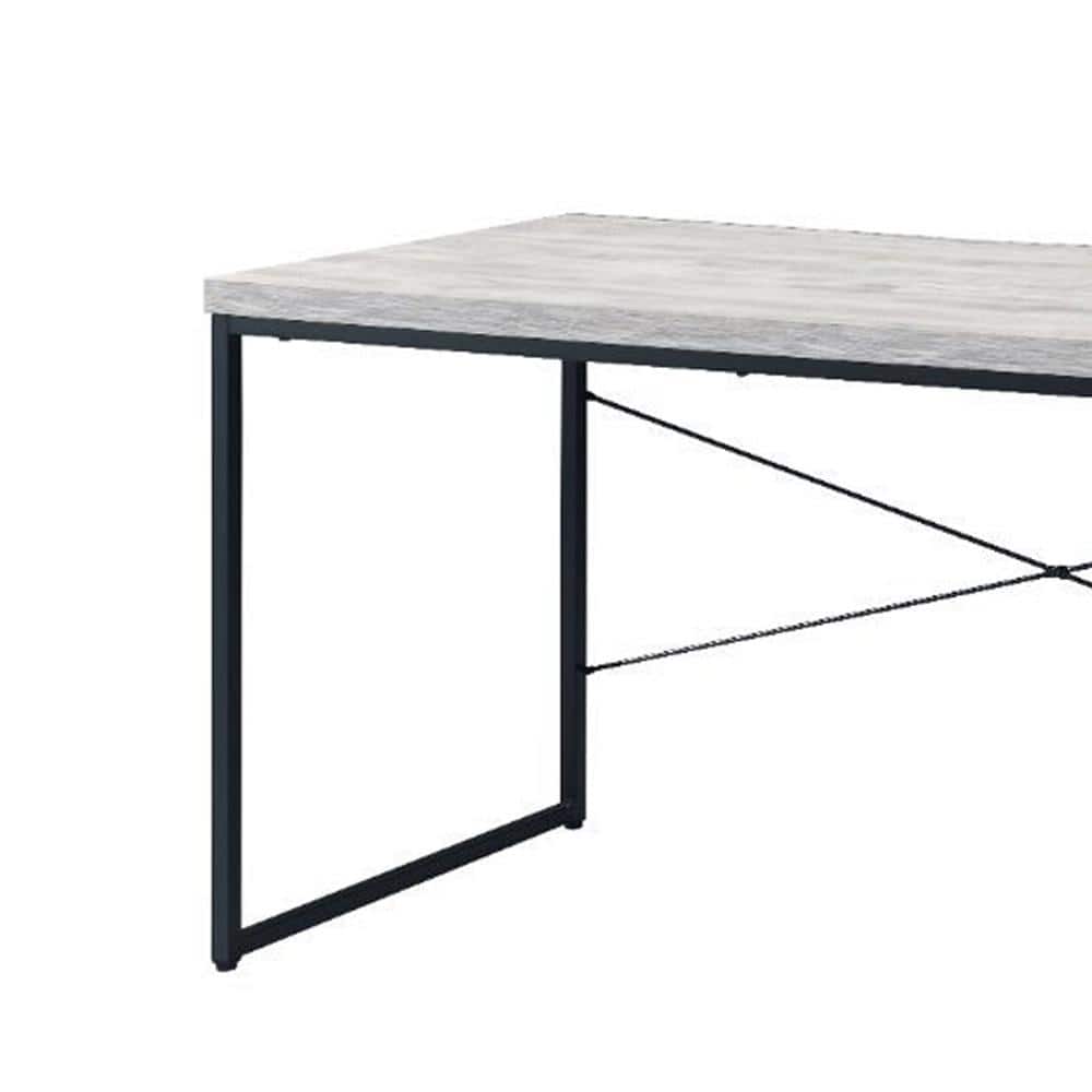 Antique White and Black Wood Writing Desk with Filing Cabinet