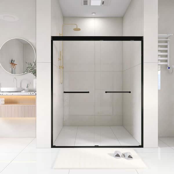 56-60 in. W x 72 in. H Sliding Framed Shower Door in Matt Black with Tempered Glass
