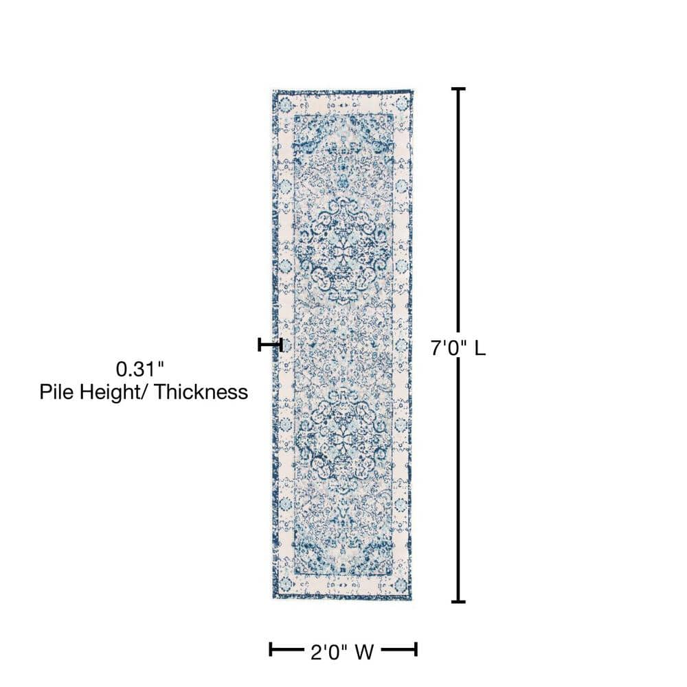 Blue Synthetic Reversible Medallion Runner Rug