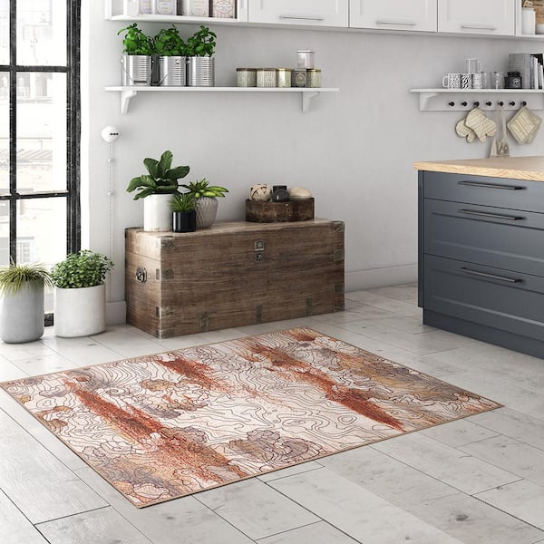 Vienna Abstract Natural 3 ft. x 5 ft. Abstract Washable Area Rug