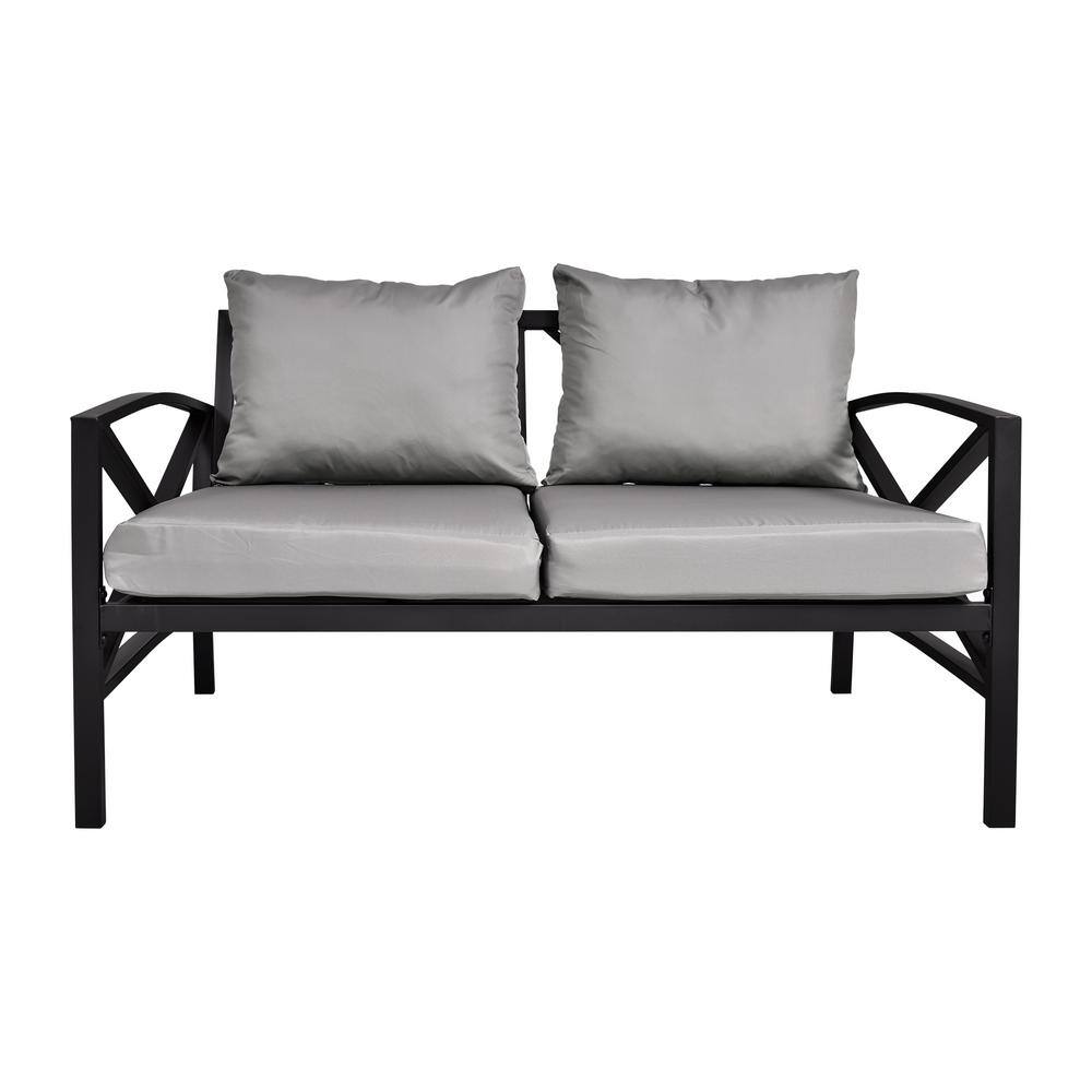 Metal Outdoor Loveseat with Grey Cushions HW91246543 The Home Depot