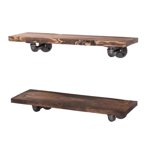 24 in. x 7.5 in. x 6.75 in. Trail Brown Restore Wood Decorative Wall Shelf with Industrial Steel Pipe L- Brackets