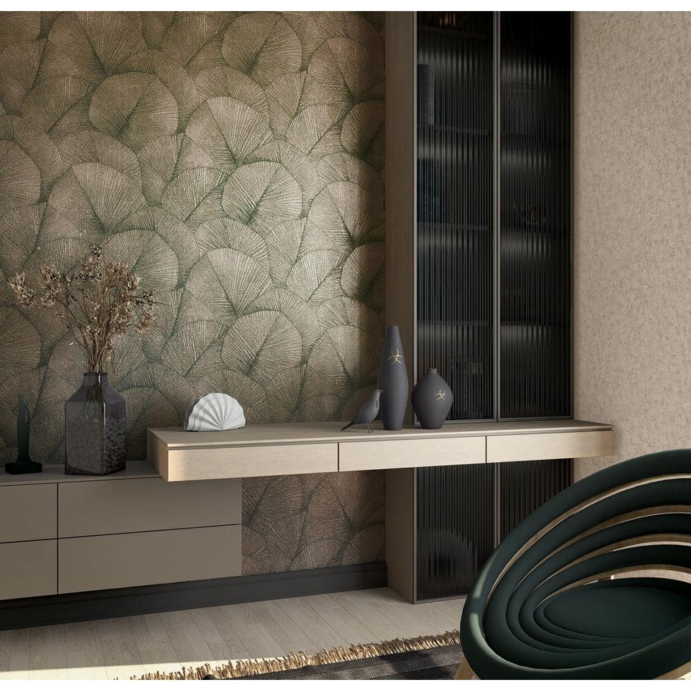 Kumano Brown Embossed Palm Leaf 3D Vinyl Wallpaper Roll