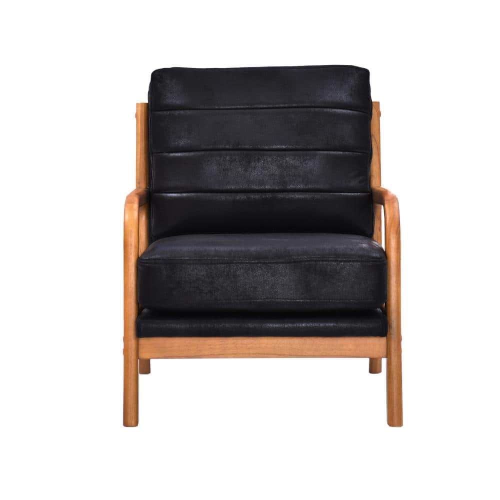 Black Foil Fabric Wood Armchair with Thick Cushion, Mid-Century Modern Accent Chair for Living Room price history on PriceWatchPro