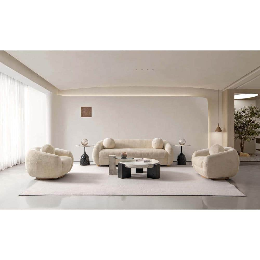 Tribeca 3-Piece Cream Chenille Upholstered Sofa and Accent Chair Living Room Set -  Manhattan Comfort, 3-ACSF16-CR