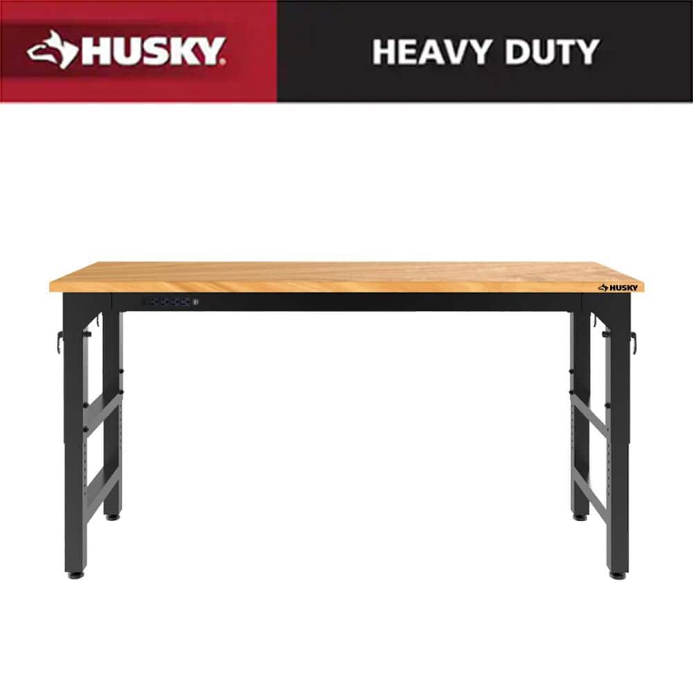 Husky 72 in. W x 23 in. D Adjustable Height Black Workbench, Solid