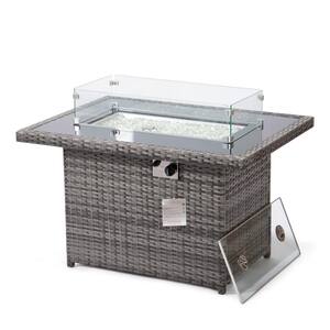 Mace 44 in. Gray Modern Wicker 55,000 BTU Propane Patio Fire Pit Table with Lid and Fire Glass