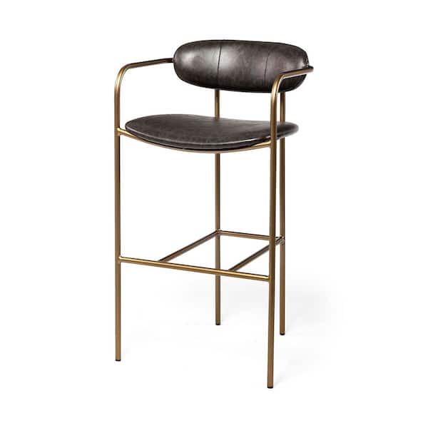 Parker Brown Faux Leather Seat Gold Metal Bar Stool