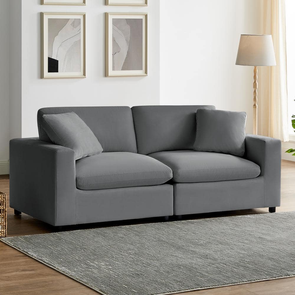 Casella 80 in. Square Arm Charcoal Polyester Performance Fabric