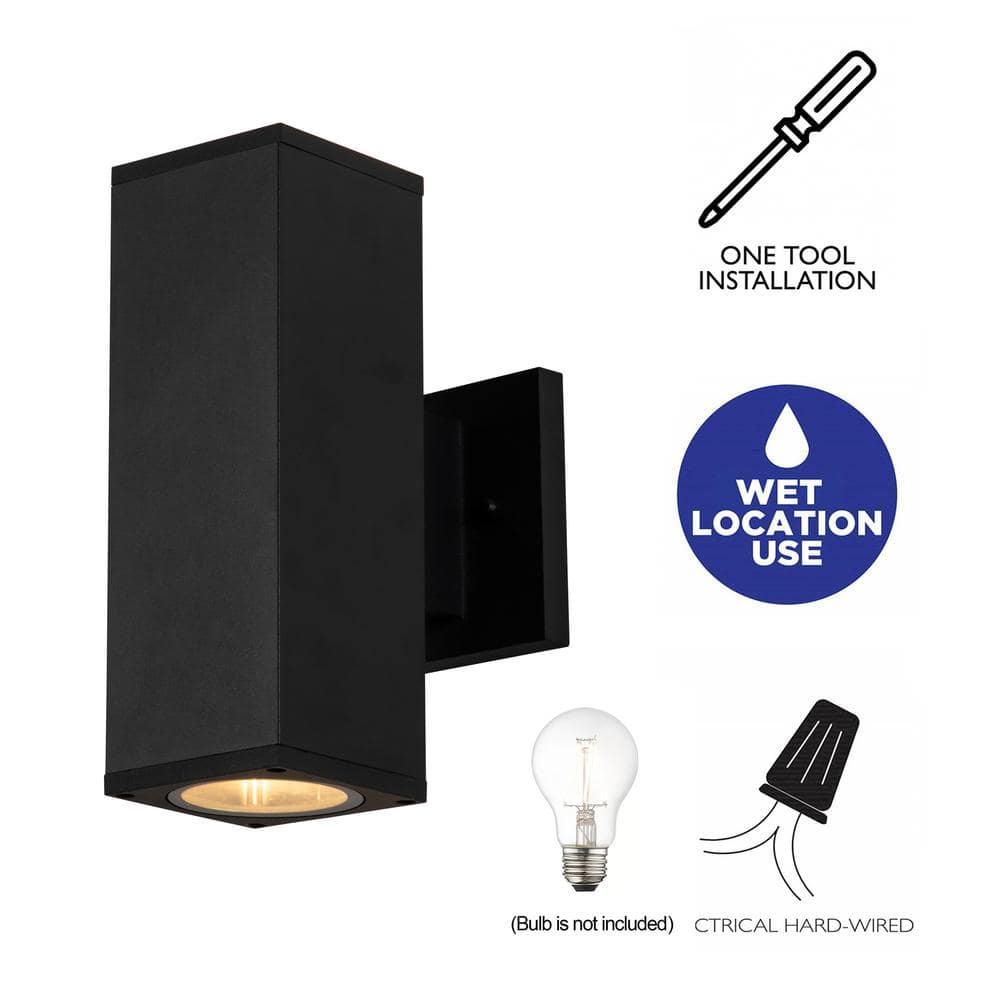 Matte Black Aluminum Outdoor Wall Sconce with Tempered Glass
