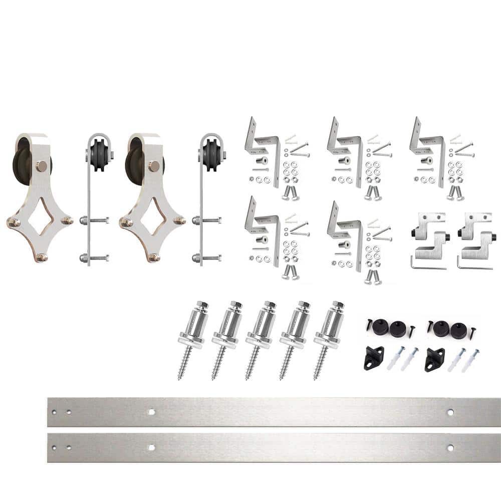 Brushed Nickel Double Track Diamond Bypass Sliding Barn Door Hardware Kit