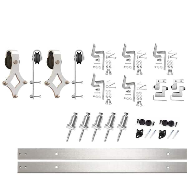 HOMACER 6 ft./72 in. Brushed Nickel Double Track Bypass Z-Shape Sliding Barn Door Hardware Kit - Diamond Design Roller