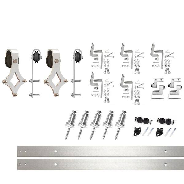 HOMACER 7 ft./84 in. Brushed Nickel Double Track Bypass Z-Shape Sliding Barn Door Hardware Kit - Diamond Design Roller