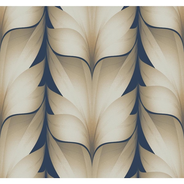 Lotus Light Stripe Navy Blue Wallpaper