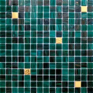 Mingles 12 in. x 12 in. Glossy Bottle Green Glass Mosaic Wall and Floor Tile (20 sq. ft./case) (20-pack)