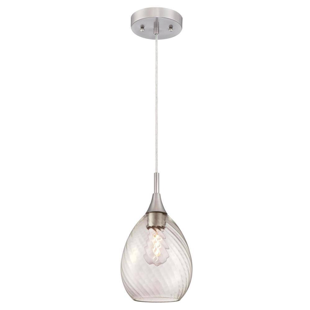 Westinghouse 1-Light Brushed Nickel Mini Pendant with Clear Swirl Glass ...