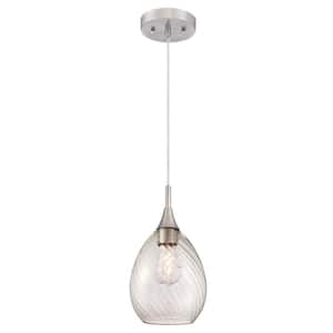 1-Light Brushed Nickel Mini Pendant with Clear Swirl Glass Shade