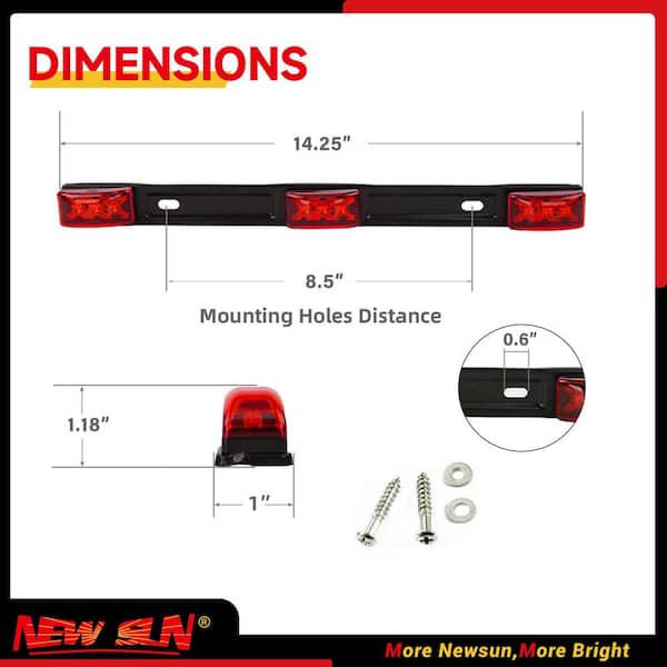 15 in. Black Stainless Steel Red LED Identification Light Bar 9-LED Surface Mount Waterproof Marker Light (1-Pack)