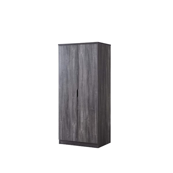 Furniture of America Alwin Distressed Gray Wardrobe Armoire With Hanging Clothes Rod And 1-Shelf