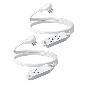 3 ft. 16/3 Gauge Indoor Extension Cord with 3-Prong 3 Outlets and SPT-3 Cord, White, 2 Pack