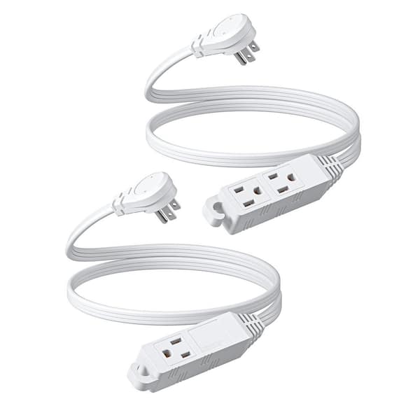 DEWENWILS 3 ft. 16/3 Gauge Indoor Extension Cord with 3-Prong 3 Outlets and SPT-3 Cord, White, 2 Pack