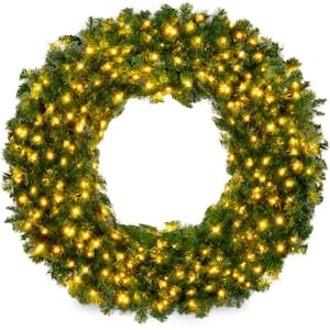 60 in. Pre-Lit LED Spruce Artificial Christmas Wreath with 300-Lights