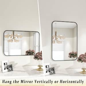 30 in. W x 39 in. H Rectangular Modern Aluminum Alloy Framed Rounded Black Wall Mirror