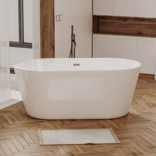 INSTER 60 in. Acrylic Oval Freestanding Flatbottom Non-Whirlpool Double Slipper Soaking Bathtub in White