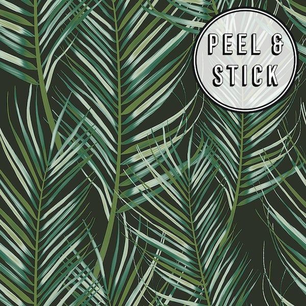 Unbranded Transform Black and Green Palm Peel and Stick Wallpaper
