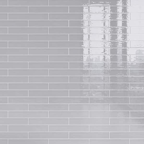MOLOVO Nova Smoke Gray 1.97 in. x 11.81 in. Polished Ceramic Subway Tile Sample