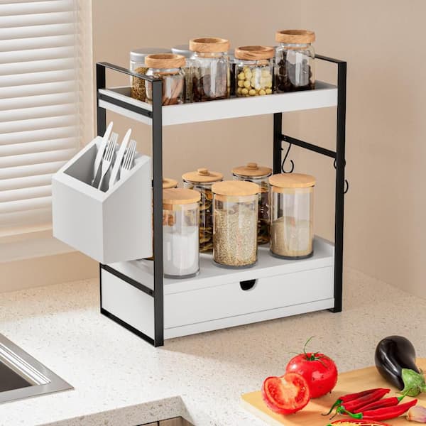 Numhew 2-Tier Wooden Bathroom Counter Organizer with Drawer and