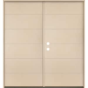 TETON Modern 72 in. x 80 in. Right-Active/Inswing 6-Grid Solid Panel Unfinished Double Fiberglass Prehung Front Door