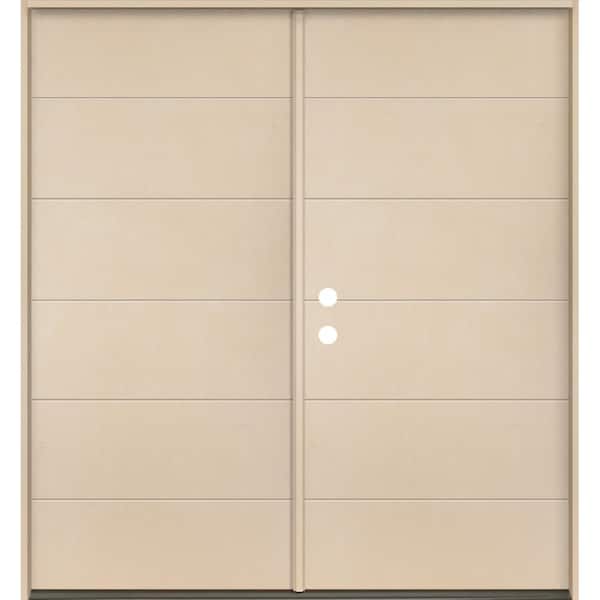 Krosswood Doors TETON Modern 72 in. x 80 in. Right-Active/Inswing 6-Grid Solid Panel Unfinished Double Fiberglass Prehung Front Door