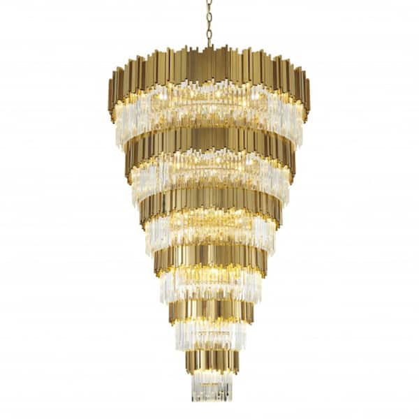 Unbranded Lilac 60-Light Gold Crystal Cylinder Chandelier Living Room with No Bulbs Included
