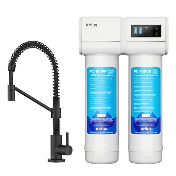 KRAUS Purita 2-Stage Under-Sink Filtration System with Bolden Single Handle Drinking Water Filter Faucet in Matte Black