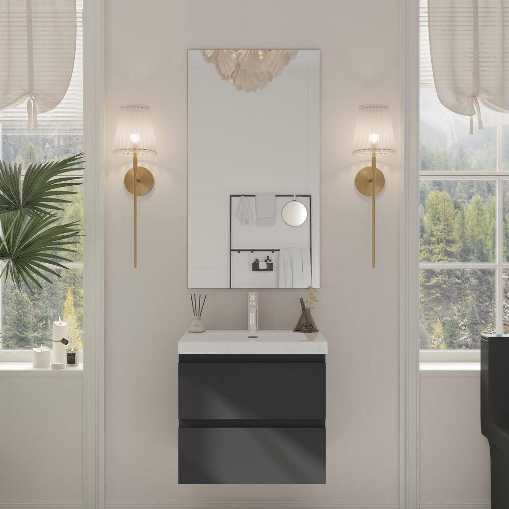 24 in. W Single Sink Floating Bath Vanity in Glossy Black with White Solid Surface Sink Top price history on PriceWatchPro