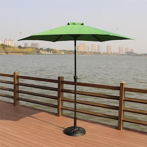 8.8 ft. Outdoor Aluminum Patio Umbrella, Market Umbrella with Round Resin Umbrella Base in Green