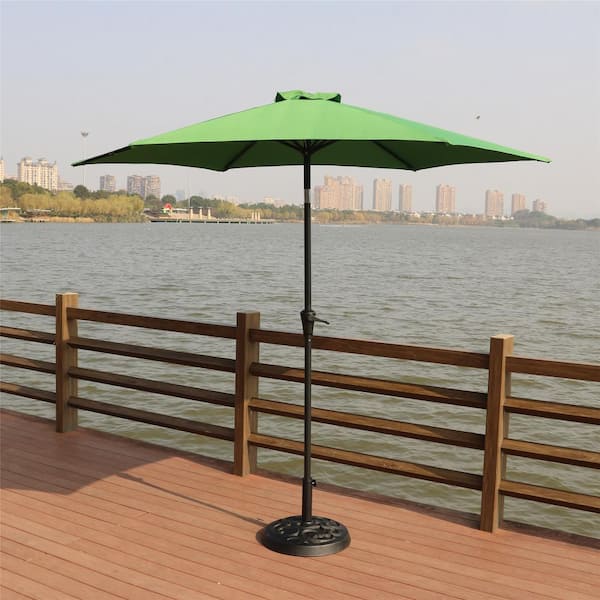 Unbranded 8.8 ft. Outdoor Aluminum Patio Umbrella, Market Umbrella with Round Resin Umbrella Base in Green
