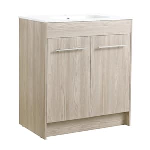 29.2 in. W x 18.1 in. D x 33.7 in. H Single Sink Freestandin Bath Vanity in White Oak with White Sink Top