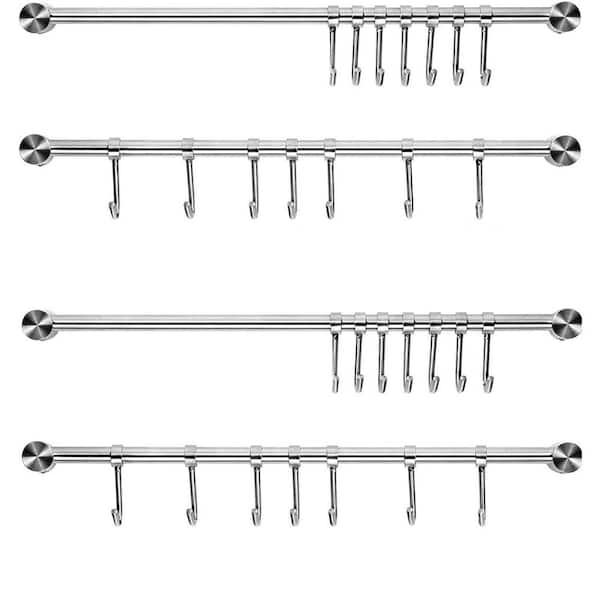 Adrinfly Kitchen Utensil Rack 2-Piece Stainless Steel Wall Mounted Pots and Pans Hanger with 7 Sliding Hooks for Spatula Spoon