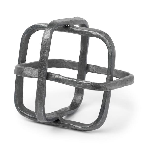 HomeRoots 9 in. Grey Silver Metal Cubed Shaped Link Sculpture