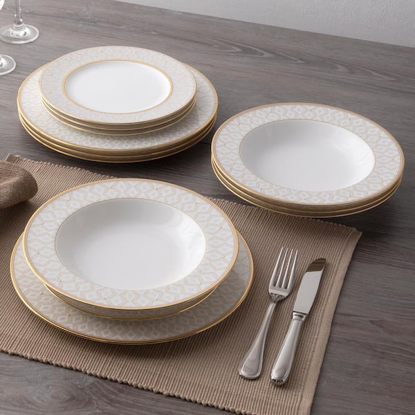 Noritake 皿 ホワイト/ゴールド 11点セット Noritake Noble Pearl 11 in. (White) Bone China Dinner Plates, (Set