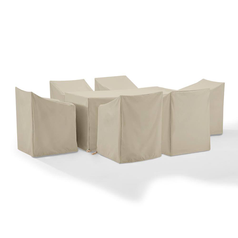 Tan Heavy-Duty Vinyl 7-Piece Outdoor Dining Furniture Cover Set