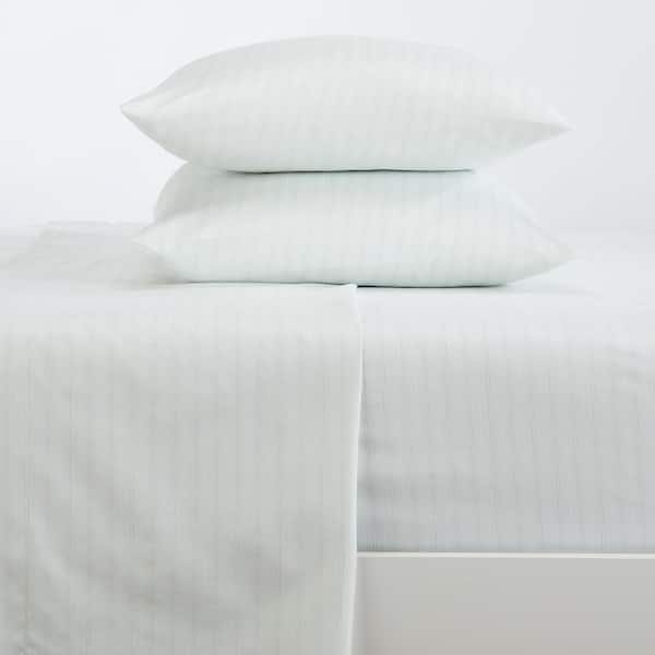FRESHFOLDS Super Soft 4-Piece Light Grey Microfiber Queen Striped Sheet Set