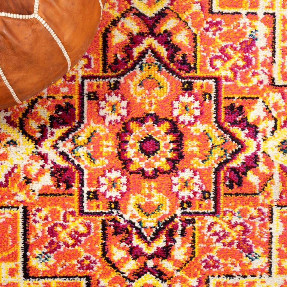 Brooklyn Orange and Blue Synthetic Medallion 8' x 10' Area Rug