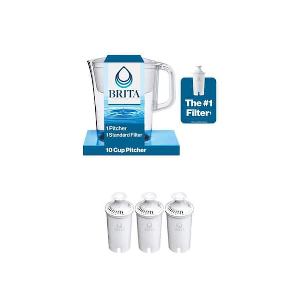 Tahoe 10-Cup Water Filter Pitcher in White with 1-Standard Filter and Standard Replacement Filters, BPA Free (3-Pack)