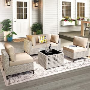 Apollo 5-Piece Wicker Outdoor Patio Conversation Seating Set with Beige Cushions