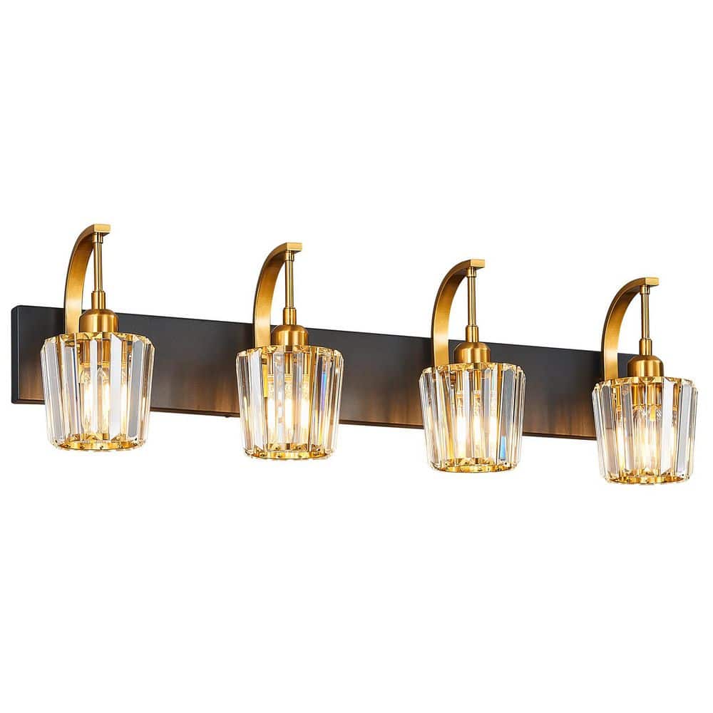 Home Lighting 32.67 in. 4-Light BlackGold Conical Vanity Lights with Crystal Accents Over Mirror For Bathroom（JW-294） price history on PriceWatchPro