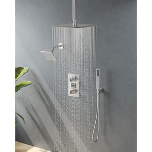 3-spray Dual Shower Head and Handheld Shower Head with LCD Temperature Display in Brushed Nickel(Valve Included)